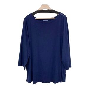 NEW Plus Charter Club Navy Tunic Top Boatneck 3/4 Sleeves Pima Cotton Plus 0X
